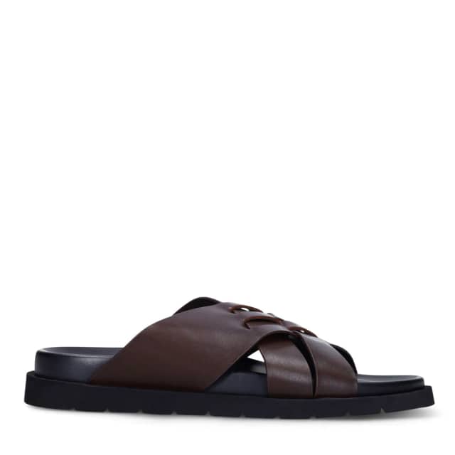 Manfield Bruine Leren Slippers Met Gespsluiting