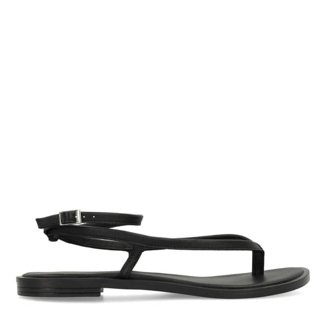 Manfield Manfield X Jolielot - Zwarte Leren Sandalen Met Gespsluiting