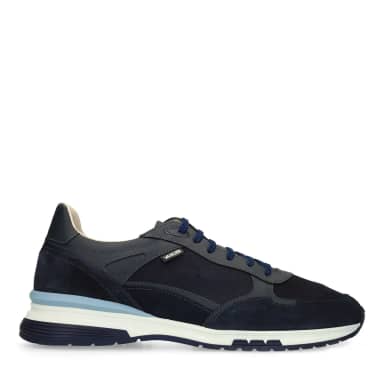Van Lier Donkerblauwe Veneto Suède Sneakers Met Veters