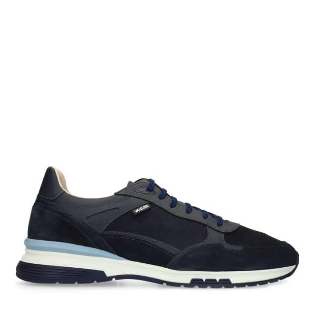 Van Lier Donkerblauwe Veneto Suède Sneakers Met Veters