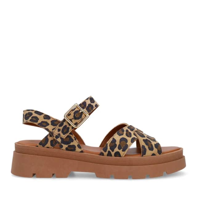 Manfield Suède Leopard Sandalen Met Plateau Zool Van 3 Cm Met Gespsluiting