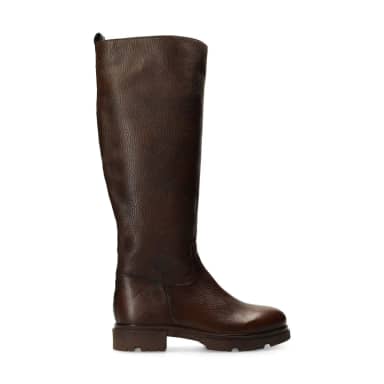 Manfield Bruine Leren Hoge Laarzen Met Plateau Hak Van 3 Cm Met Ritssluiting