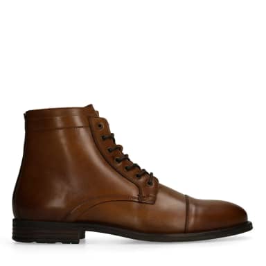Manfield Cognac Leren Veterboots