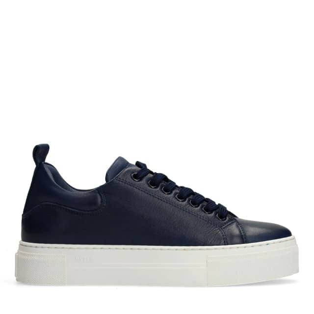 Manfield Donkerblauwe Leren Sneakers Met Plateau Zool Met Veters