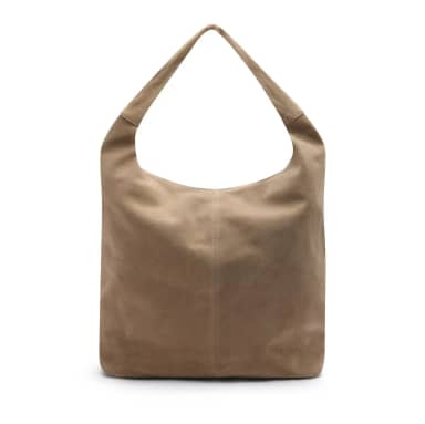 Manfield Beige Suède Shopper Met Ritssluiting