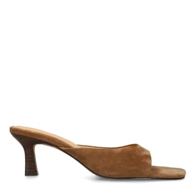 Manfield Cognac Suède Sandalen Met Hak