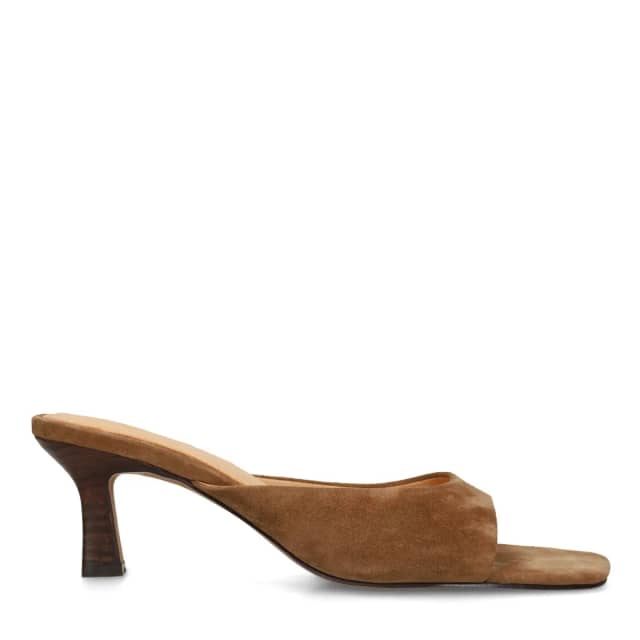 Manfield Cognac Suède Sandalen Met Hak