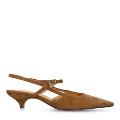 Manfield Cognac Suède Slingbacks Met Kittenheel Met Lage Hak Van 4 Cm Met Gespsluiting