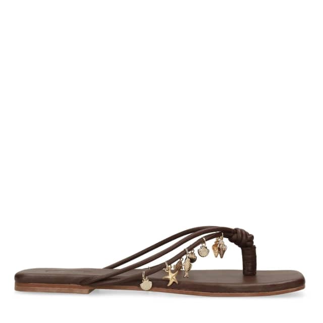 Sacha Bruine leren slippers met goudkleurige charms
