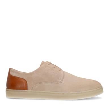 Manfield Manfield Taupe Suède Veterschoenen Met Bruine Details