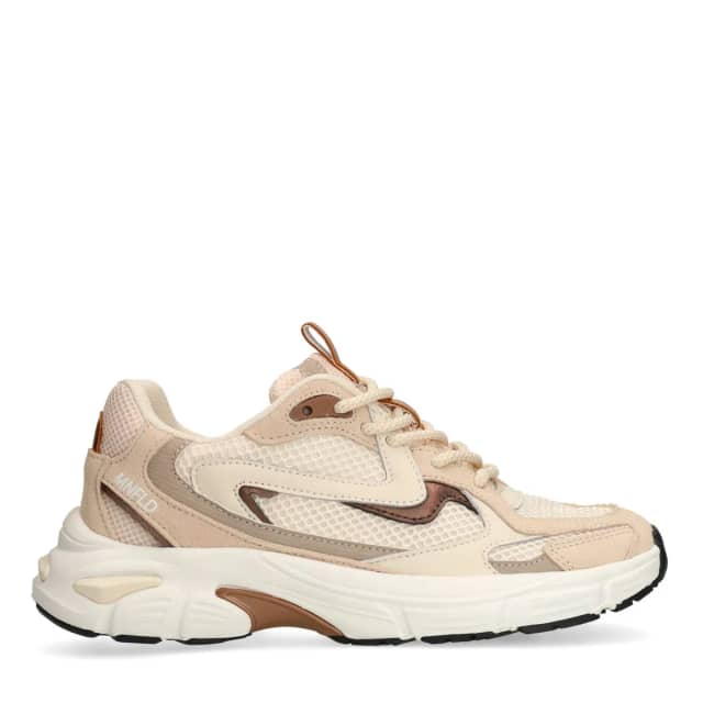 Manfield Beige Mesh Sneakers Met Plateau Zool Met Veters