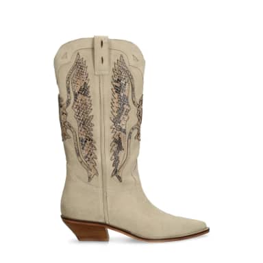 Sacha Beige suède cowboylaarzen met sierstiksels