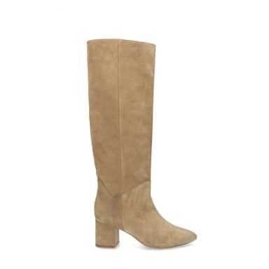 Manfield Beige Suède Hoge Laarzen Met Hak