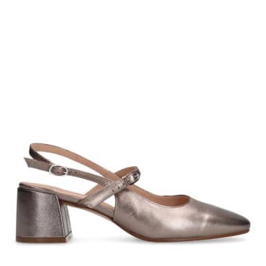 Manfield Metallic Leren Slingbacks Met Blokhak Van 6 Cm Met Gespsluiting
