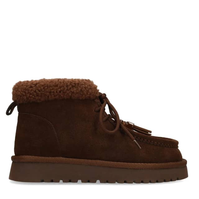 Manfield Donkerbruine Suède Snowboots Met Veters