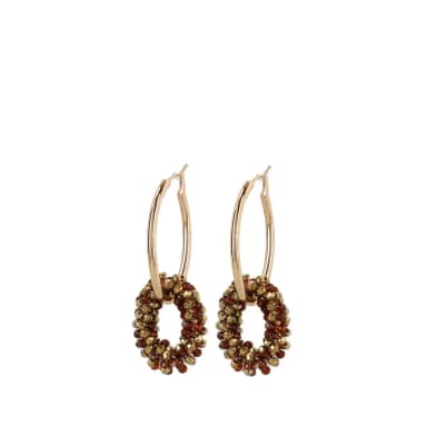 Manfield Manfield Goudkleurige Oorbellen Met Bruine Glaskraal Hangers