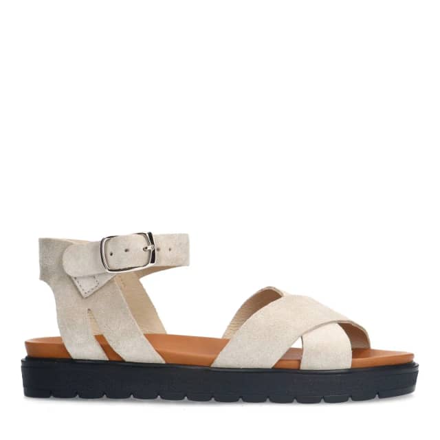 Manfield Beige Suède Sandalen Met Plateau Zool Van 3 Cm Met Gespsluiting