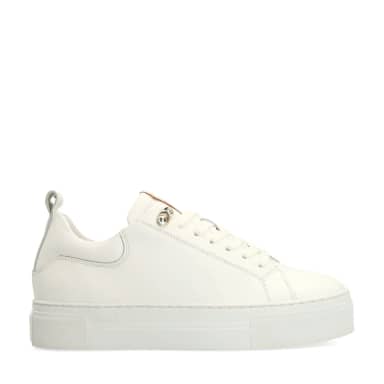 Manfield Witte Leren Sneakers Met Plateau Zool Met Veters