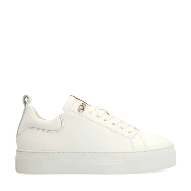 Manfield Witte Leren Sneakers Met Plateau Zool Met Veters