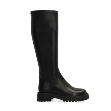 Manfield Zwarte Hoge Leren Stretch Laarzen Met Ritssluiting