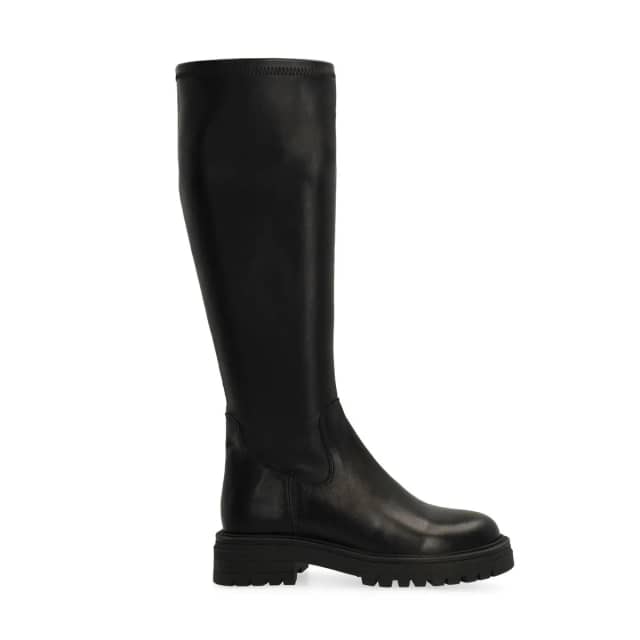 Manfield Zwarte Hoge Leren Stretch Laarzen Met Ritssluiting