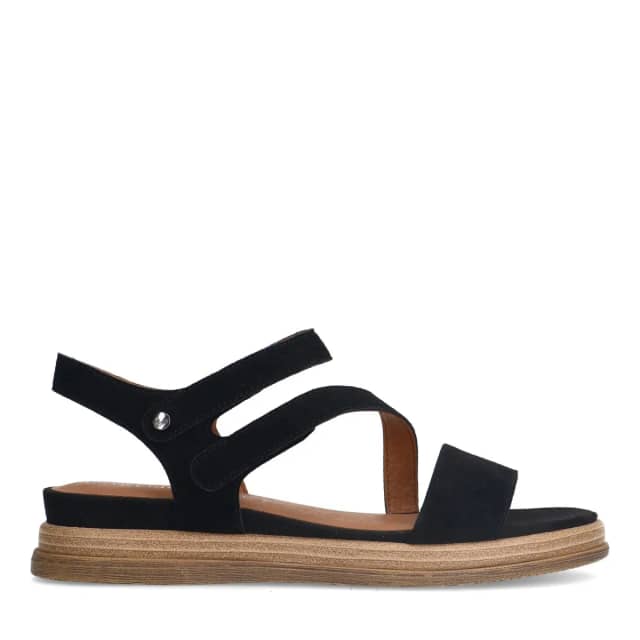 No Stress Zwarte Leren Sandalen Met Plateau Zool Met Klittenband Sluiting