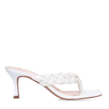 Manfield Witte Leren Gevlochten Hak Slippers