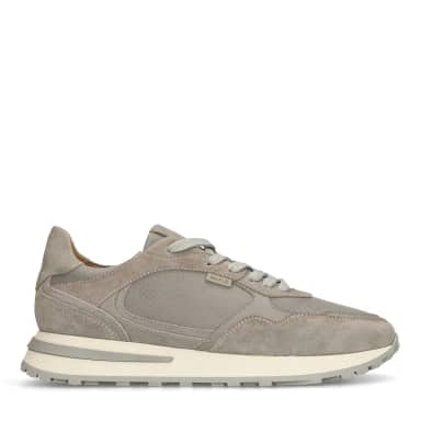 Manfield Manfield Grijze Leren Sneakers Met Suède Details Met Veters