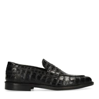 Manfield Manfield Zwarte Leren Croco Loafers