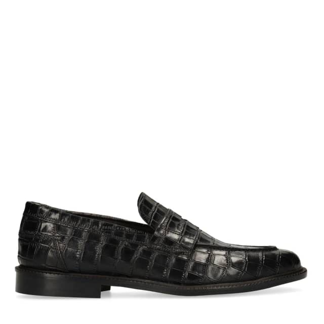 Manfield Zwarte Leren Croco Loafers