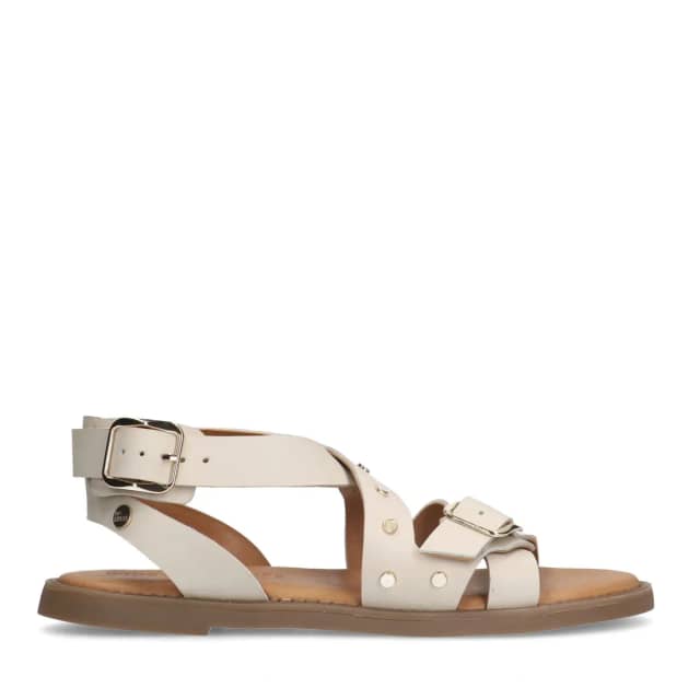 No Stress Witte Leren Sandalen Met Studs Met Gespsluiting