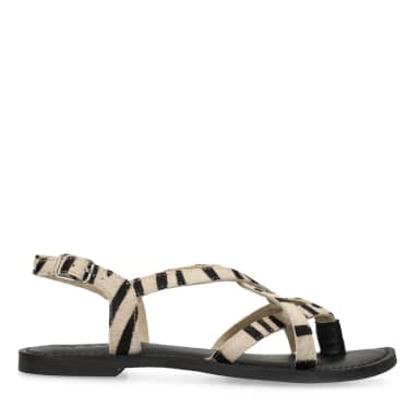 Zwarte leren zebra print sandalen