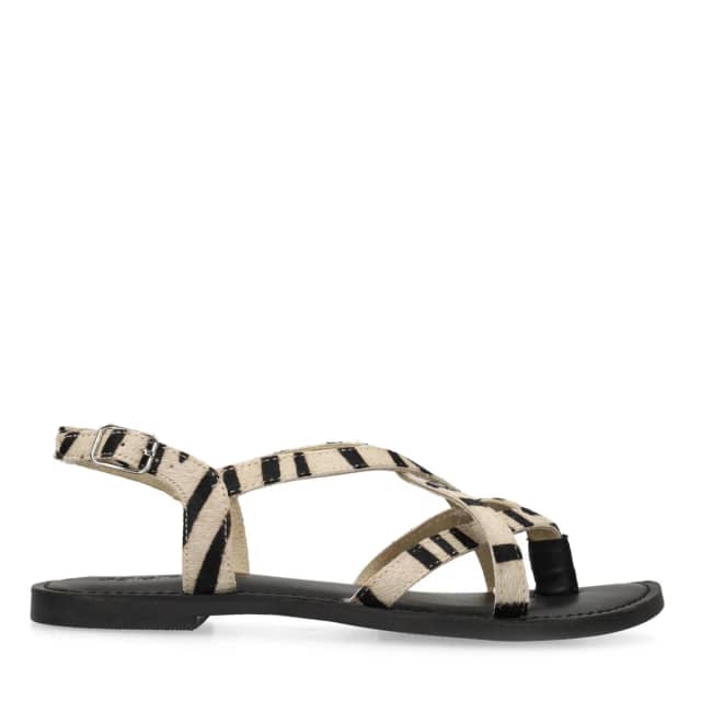 Sacha Zwarte leren zebra print sandalen