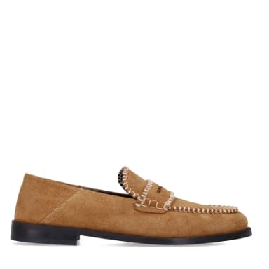 Sacha Cognac suède loafers met gestikte details