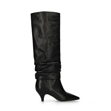 Manfield Zwarte Leren Hoge Laarzen Met Kittenheel Met Kitten Heel Van 4 Cm