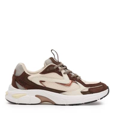 Manfield Crème Mesh Sneakers Met Plateau Zool Met Veters