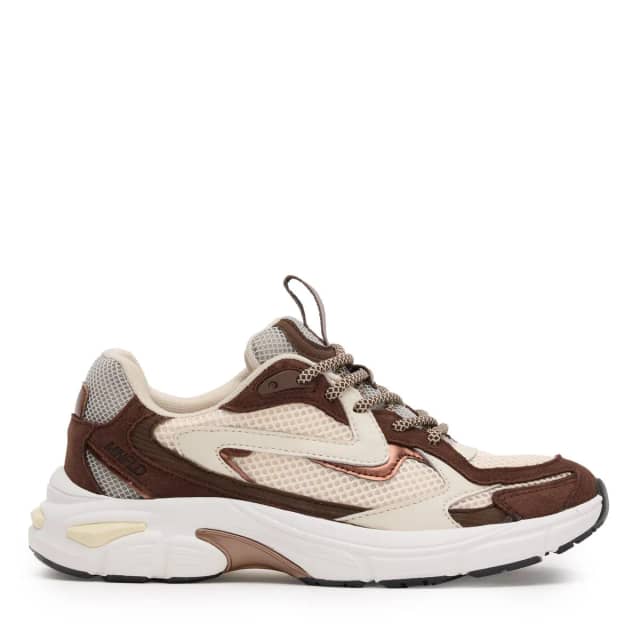 Manfield Crème Mesh Sneakers Met Plateau Zool Met Veters