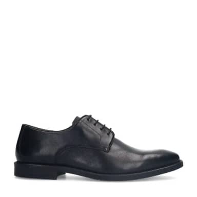 Manfield Zwarte Leren Veterschoenen