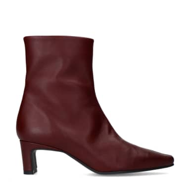 Manfield Bordeaux Rode Leren Enkellaarsjes Met Hak Met Ritssluiting