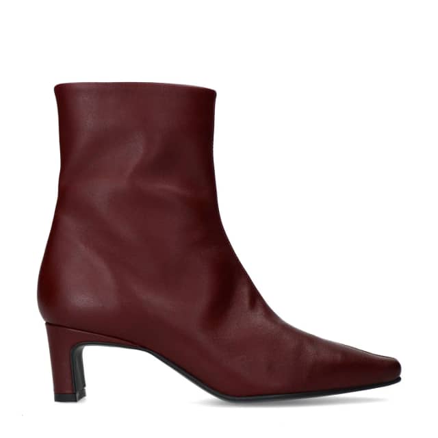 Manfield Bordeaux Rode Leren Enkellaarsjes Met Hak Met Ritssluiting