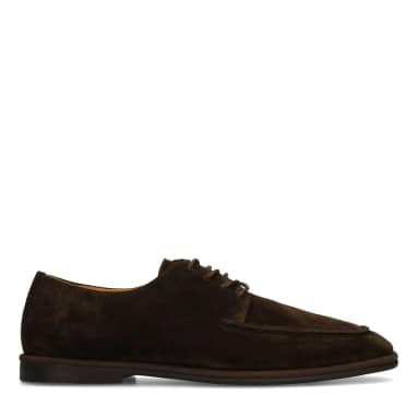 Manfield Donkerbruine Suède Veterschoenen