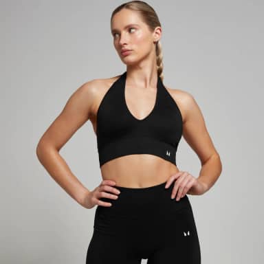 Myprotein MP Tempo naadloze sportbeha met halternek voor dames - Zwart