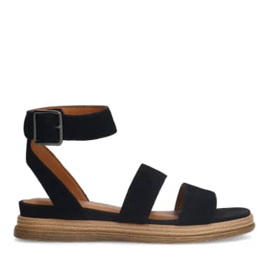 No Stress Zwarte Suède Plateau Sandalen Met Klittenband Sluiting