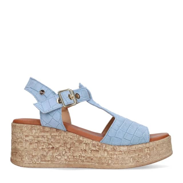 No Stress Blauwe Suède Croco Sleehakken Met Gespsluiting