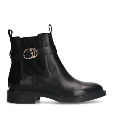 Manfield Zwarte Leren Chelsea Boots Met Gesp
