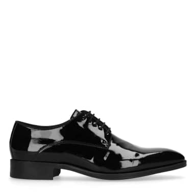 Manfield Zwarte Lakleren Veterschoenen