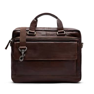 Manfield 16 Inch Bruine Leren Laptoptas Met Ritssluiting