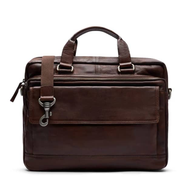 Manfield 16 Inch Bruine Leren Laptoptas Met Ritssluiting