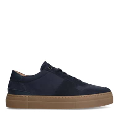 Manfield Blauwe Suède Sneakers Met Veters