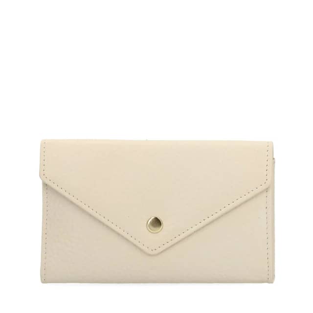 Manfield Off White Leren Portemonne Met Drukknoop